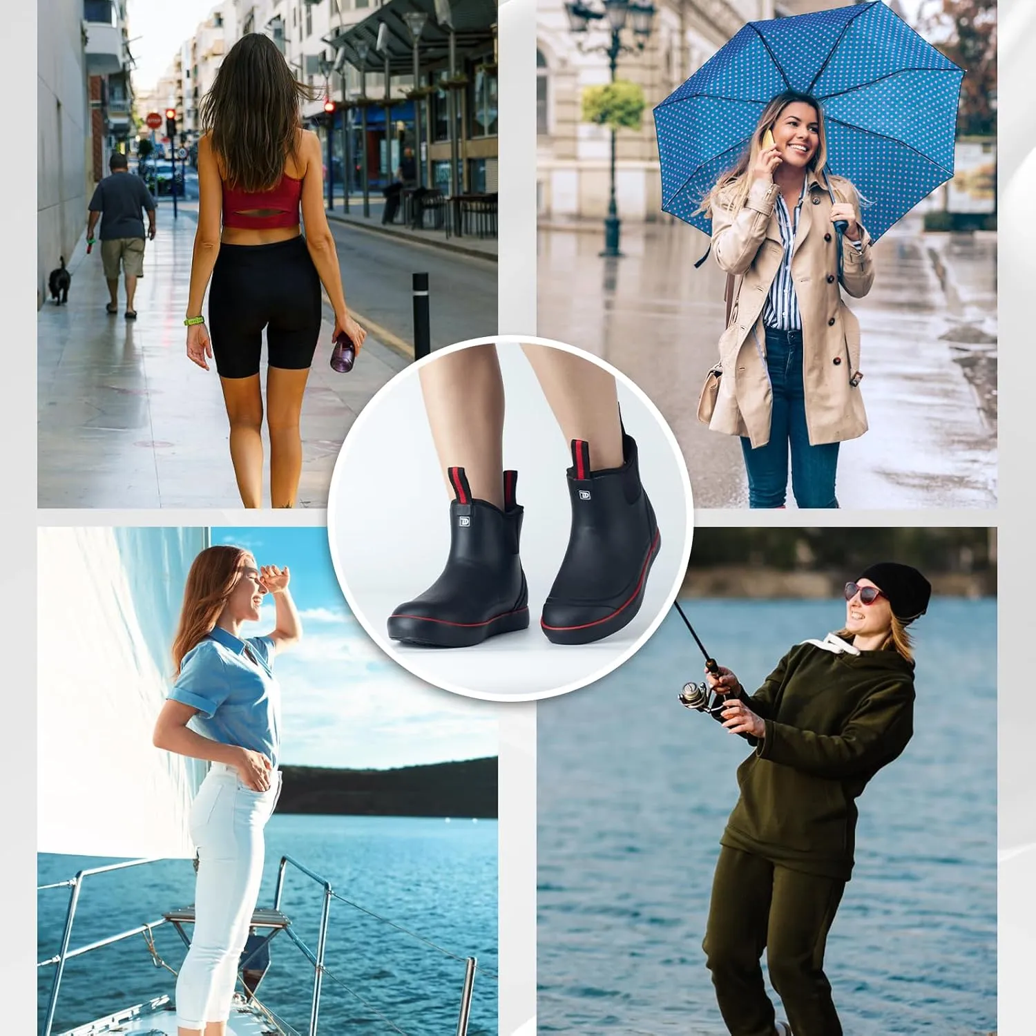 Women's Ankle Rain Boots, Rubber Fishing Deck Boots, Anti-slip Short Waterproof Shoes for Outdoor Fishing, Boating, Size 6-11