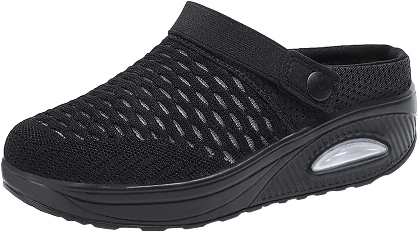 Women's Mesh Garden Shoes with Air Cushion Support to Reduce Back and Knee Pressure Breathable Lightweight Slippers Closed Toe Walking Slides Open Back Mule Clogs Comfort Outdoor Slip-on Shoe