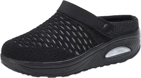 Women's Mesh Garden Shoes with Air Cushion Support to Reduce Back and Knee Pressure Breathable Lightweight Slippers Closed Toe Walking Slides Open Back Mule Clogs Comfort Outdoor Slip-on Shoe