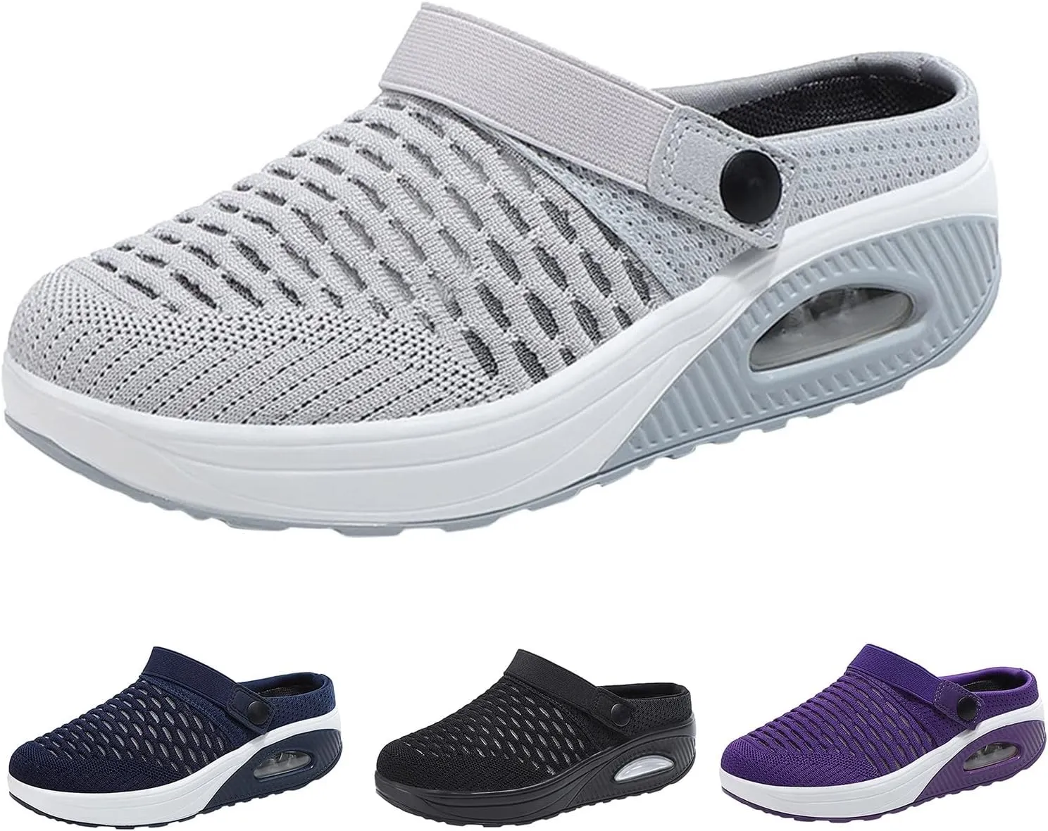 Women's Mesh Garden Shoes with Air Cushion Support to Reduce Back and Knee Pressure Breathable Lightweight Slippers Closed Toe Walking Slides Open Back Mule Clogs Comfort Outdoor Slip-on Shoe