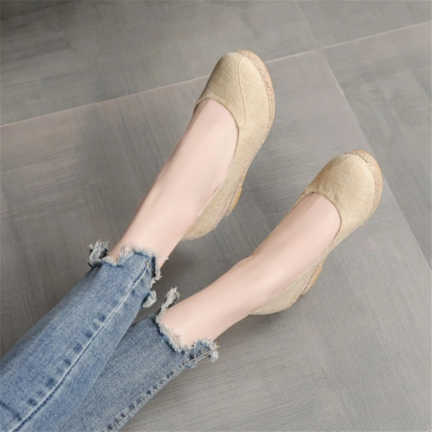 Women's Platform Espadrilles Pointed Toe Comfortable Wedge Pumps Shoes Solid Color Mid Low Heel Canvas Wedges Shoes Casual Summer Closed Toe Shoe for Work