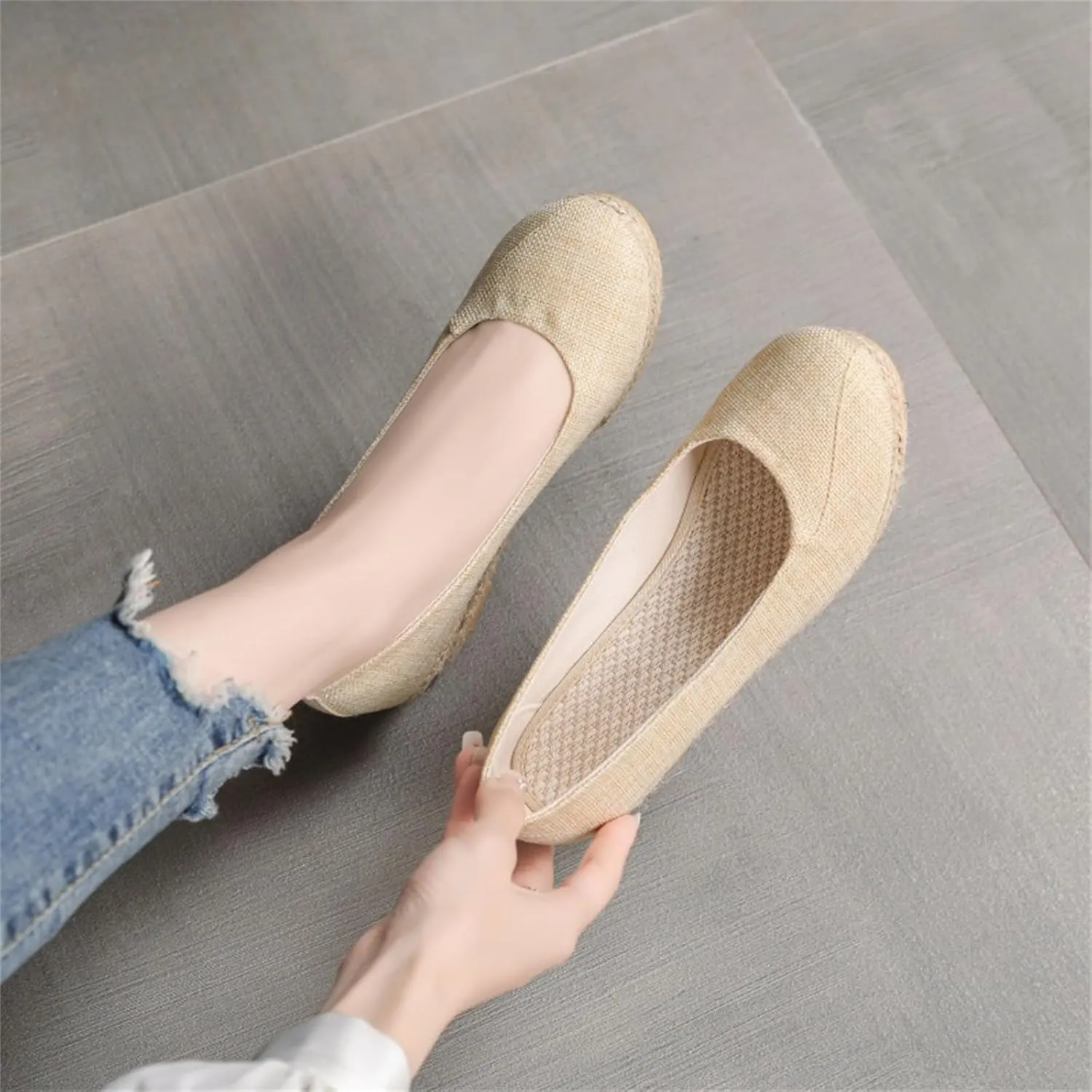 Women's Platform Espadrilles Pointed Toe Comfortable Wedge Pumps Shoes Solid Color Mid Low Heel Canvas Wedges Shoes Casual Summer Closed Toe Shoe for Work