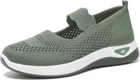 Women's Woven Orthopedic Breathable Soft Shoes Comfortable Walking Nurse Shoes Casual Diabetic Foam Shoe Go Walk Slip on Sneakers Lightweight Mesh Trainers Anti-Skid Sports Shoe with Arch Support
