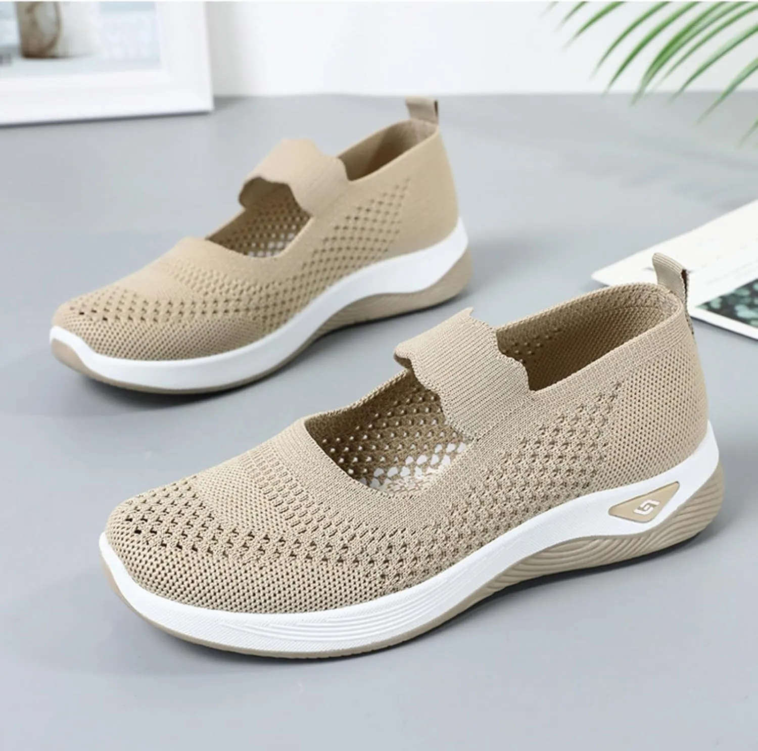 Women's Woven Orthopedic Breathable Soft Shoes Comfortable Walking Nurse Shoes Casual Diabetic Foam Shoe Go Walk Slip on Sneakers Lightweight Mesh Trainers Anti-Skid Sports Shoe with Arch Support