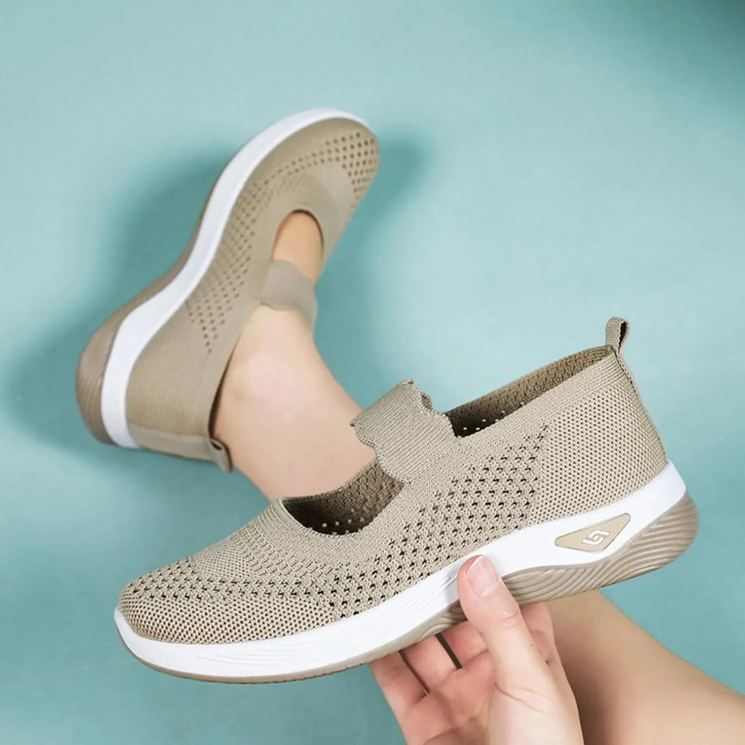 Women's Woven Orthopedic Breathable Soft Shoes Comfortable Walking Nurse Shoes Casual Diabetic Foam Shoe Go Walk Slip on Sneakers Lightweight Mesh Trainers Anti-Skid Sports Shoe with Arch Support