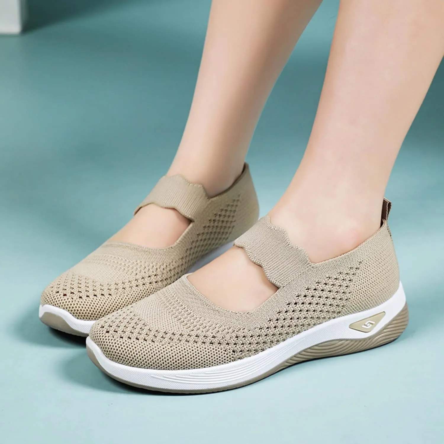 Women's Woven Orthopedic Breathable Soft Shoes Comfortable Walking Nurse Shoes Casual Diabetic Foam Shoe Go Walk Slip on Sneakers Lightweight Mesh Trainers Anti-Skid Sports Shoe with Arch Support