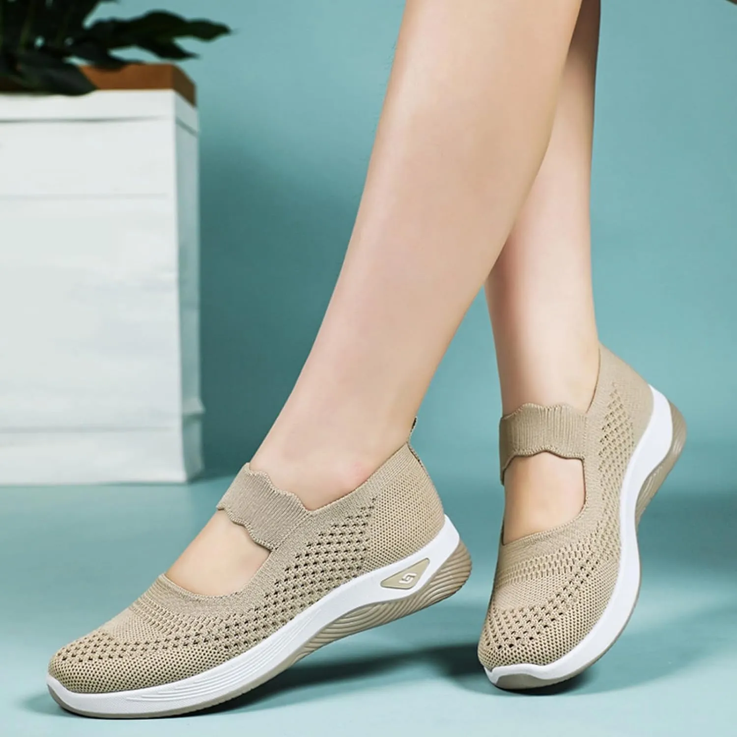 Women's Woven Orthopedic Breathable Soft Shoes Comfortable Walking Nurse Shoes Casual Diabetic Foam Shoe Go Walk Slip on Sneakers Lightweight Mesh Trainers Anti-Skid Sports Shoe with Arch Support