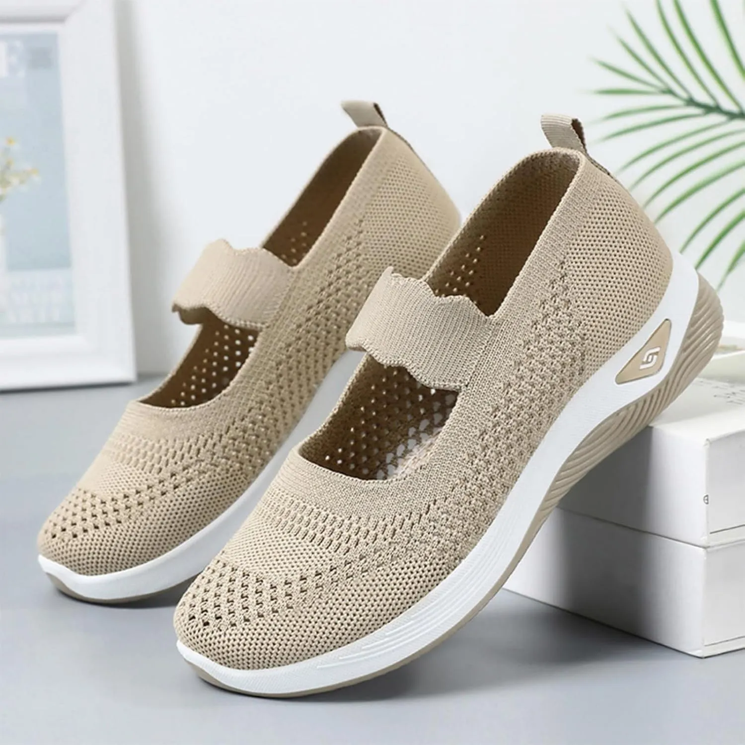 Women's Woven Orthopedic Breathable Soft Shoes Comfortable Walking Nurse Shoes Casual Diabetic Foam Shoe Go Walk Slip on Sneakers Lightweight Mesh Trainers Anti-Skid Sports Shoe with Arch Support