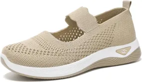 Women's Woven Orthopedic Breathable Soft Shoes Comfortable Walking Nurse Shoes Casual Diabetic Foam Shoe Go Walk Slip on Sneakers Lightweight Mesh Trainers Anti-Skid Sports Shoe with Arch Support