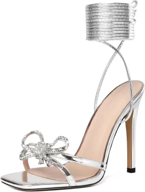 YODEKS Women's High Heel Sandals Strappy Stiletto High Heel Open Square Toe Shoes